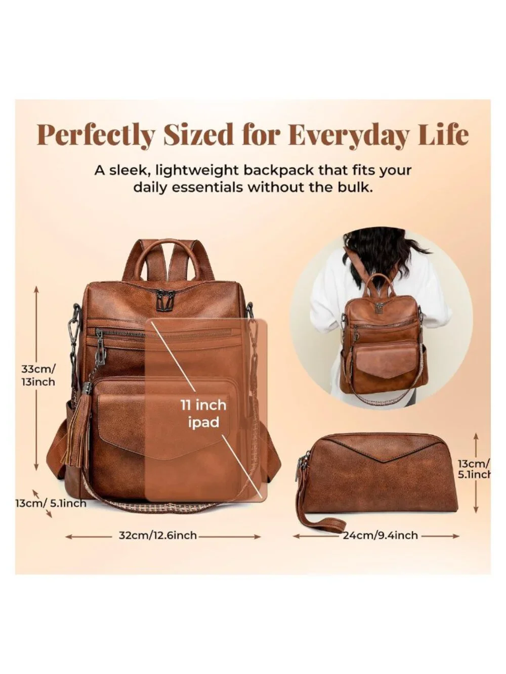 PU Leather Backpack Purse Convertible Shoulder Bag Anti-Theft Faux Leather